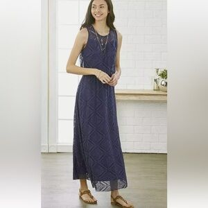 Kings Road Women's Blue Crochet Lace Blouson Dress Size L  long dress